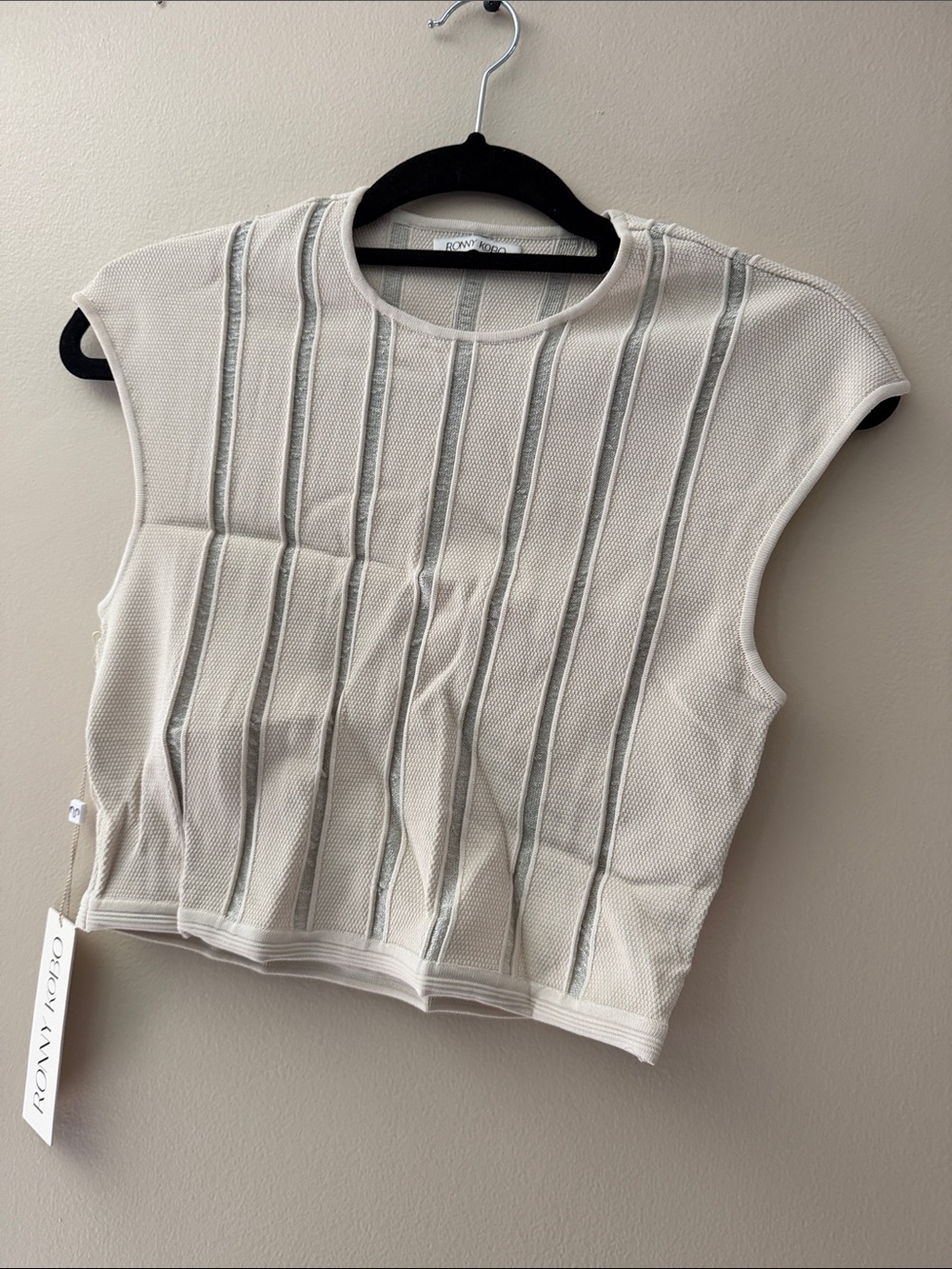 Ronny Kobo Collection Ivory Textured Cap-Sleeve Crop Top